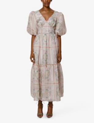 MALINA: Freya abstract-print silk maxi dress