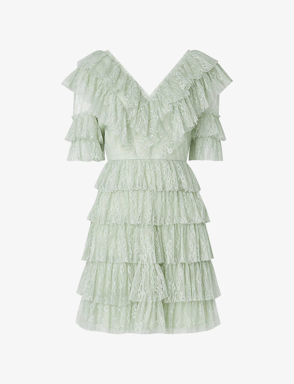 By Malina Womens Pistachio Sky Ruffle-trim Woven Mini Dress