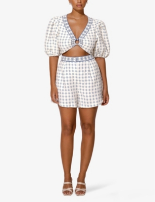 MALINA: Julie cropped linen-blend top
