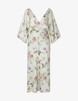 MALINA: Juno floral-print satin midi dress