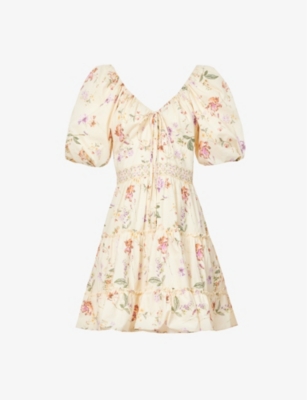 MALINA: Karlie V-neck floral-print cotton mini dress