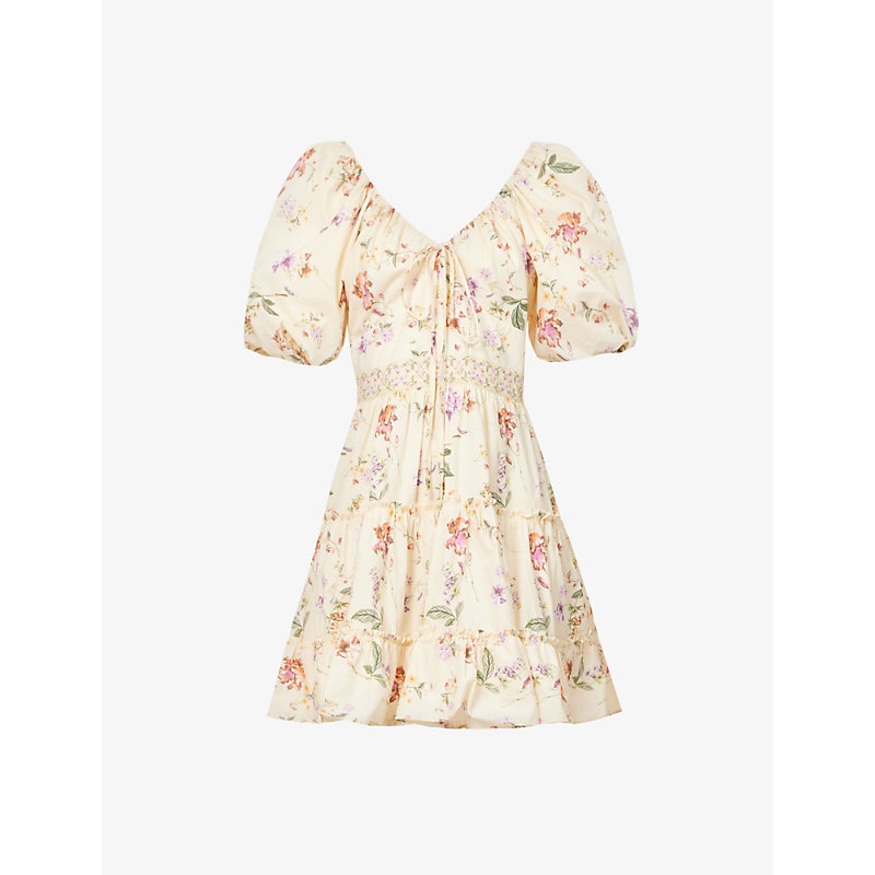 By Malina Womens Soft Floral Vanilla Karlie V-neck Floral-print Cotton Mini Dress