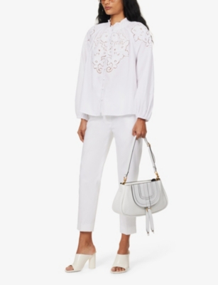 Shop By Malina Malina Women's White Margaux Ruffle-trim Cotton Shirt