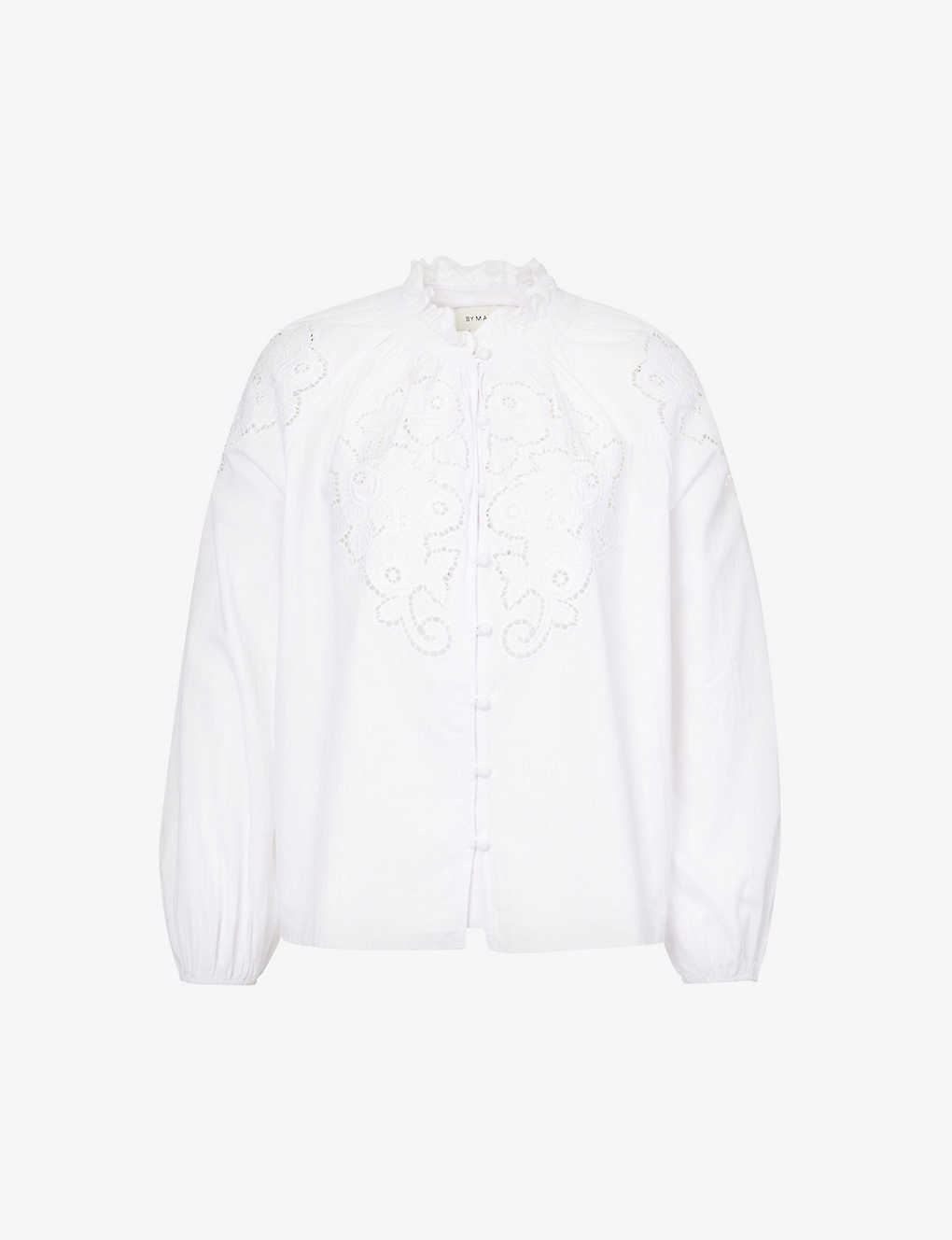 By Malina Womens White Margaux Ruffle-trim Cotton Shirt