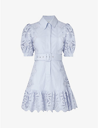 BY MALINA: Stella lace-embellished cotton mini dress