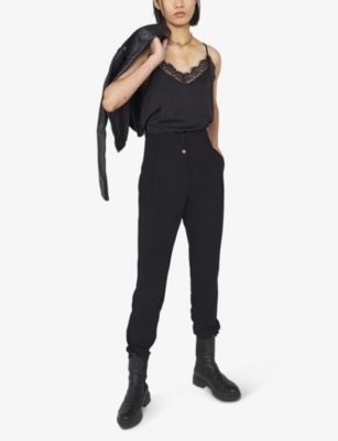 Shop Ikks Women's Black Lace-trim Satin Camisole Top