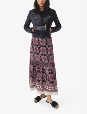 Shop Ikks Women's Raspberry Graphic-print Crepe-voile Midi Skirt