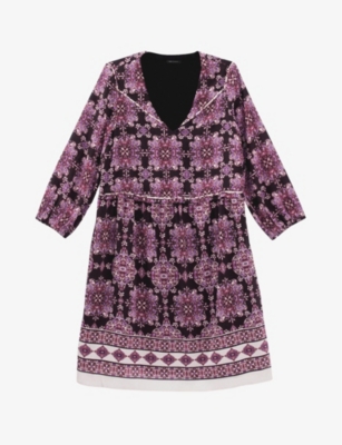 Ikks Womens Raspberry Boho-print Woven Mini Dress