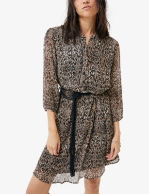 Shop Ikks Women's Brown Arabesque-print Woven Mini Dress