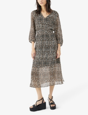 Shop Ikks Women's Brown Arabesque-print Woven Midi Dress