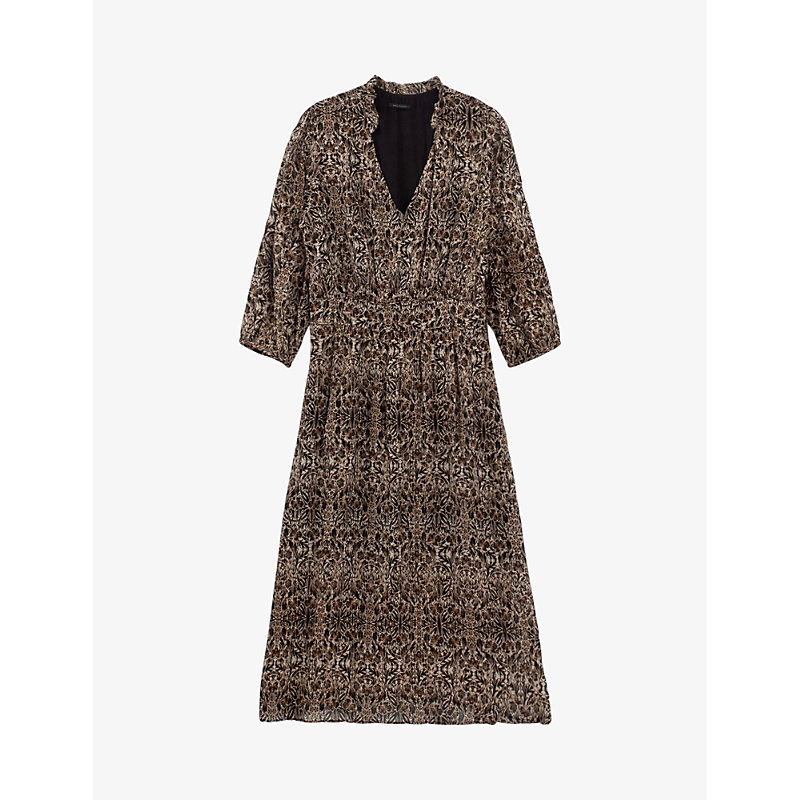 Ikks Womens Brown Arabesque-print Woven Midi Dress