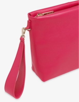 Shop Whistles Pink Avah Wrist-strap Leather Clutch Bag