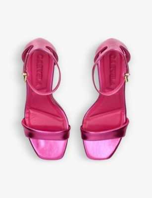 Shop Carvela Second Skin 70 2 Open-toe Block-heel Faux-leather Sandals In Fuchsia