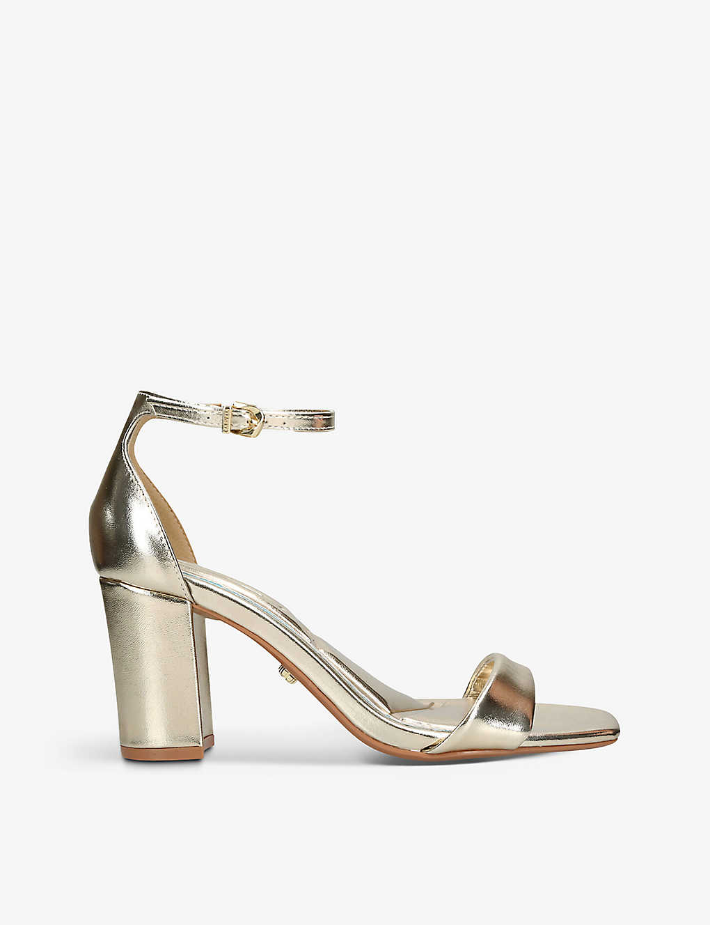 Carvela Womens Gold Second Skin Block-heel Square-toe Faux-leather Heeled Sandals