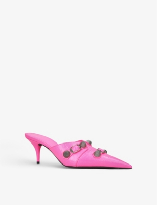 BALENCIAGA Cagole buckle-embellished leather heeled mules