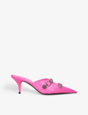 BALENCIAGA Cagole buckle-embellished leather heeled mules