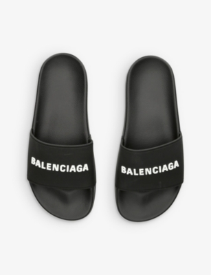 Shop Balenciaga Womens Blk/white Logo-embossed Rubber Slides