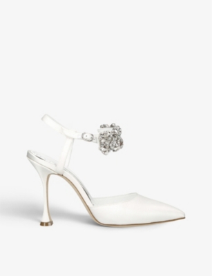 Manolo Blahnik Mabina 105 Crystal Embellished Satin Pumps In Bone