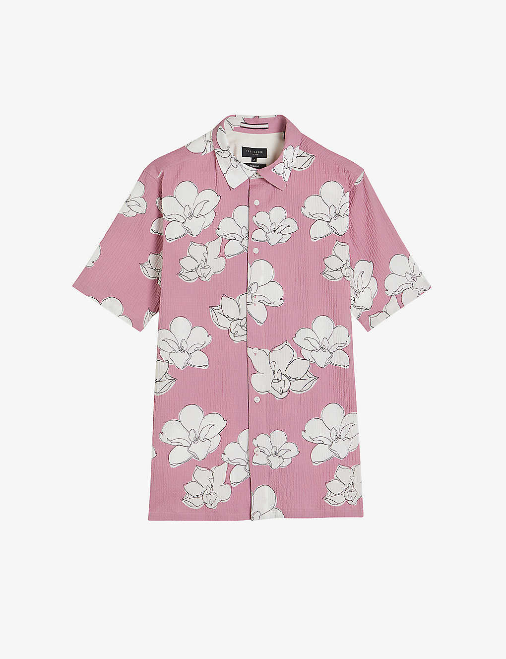 Shop Ted Baker Coving Floral-print Seersucker Stretch-cotton Shirt In Mid-pink