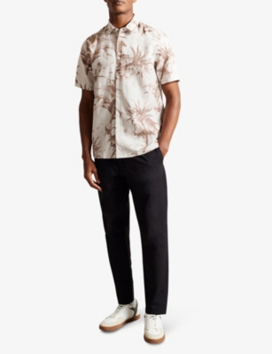 Shop Ted Baker Men's Natural Belmar Floral-print Regular-fit Woven Shirt