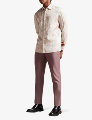 Shop Ted Baker Men's Natural Floral-print Slim-fit Woven Shirt