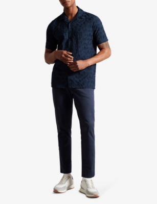 Shop Ted Baker Allbury Circle-embroidered Cotton Shirt In Navy