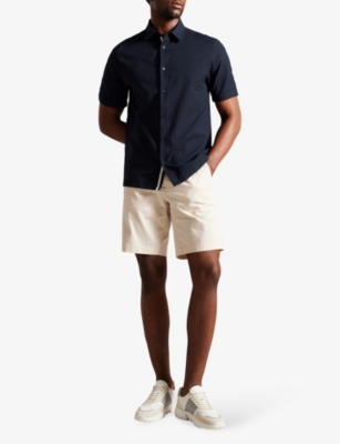 Shop Ted Baker Mens Navy Stansho Regular-fit Seersucker Cotton Shirt
