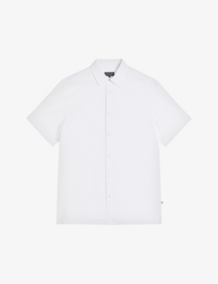 Ted Baker Mens White Stansho Regular-fit Seersucker Cotton Shirt