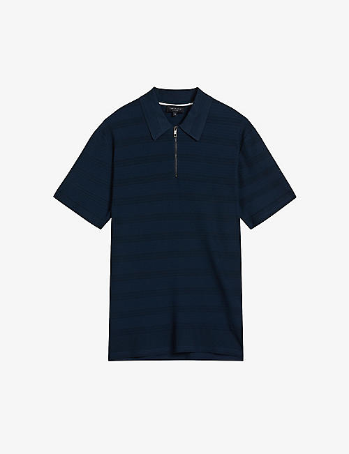 TED BAKER: Stree half-zip textured stretch-knit polo shirt