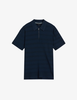 Shop Ted Baker Men's Navy Stree Half-zip Textured Stretch-knit Polo Shirt