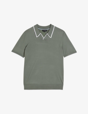 Ted Baker Mens Khaki Open-neck Short-sleeved Stretch-cotton Polo Shirt