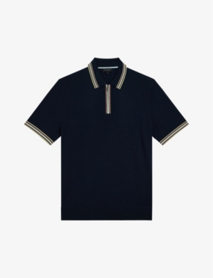 Ted Baker Mens Navy Contrast-collar Wool Polo Shirt In Blue