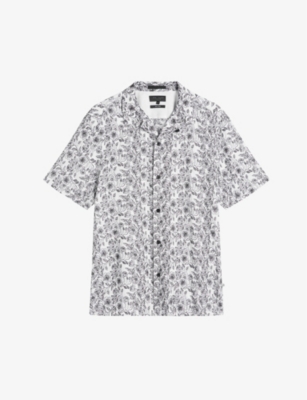 Shop Ted Baker Men's White Mulben Floral-embroidery Short-sleeve Woven Shirt