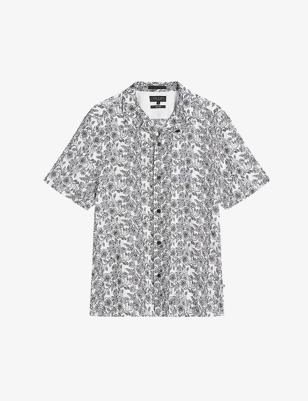 Shop Ted Baker Mulben Floral-embroidery Short-sleeve Woven Shirt In White
