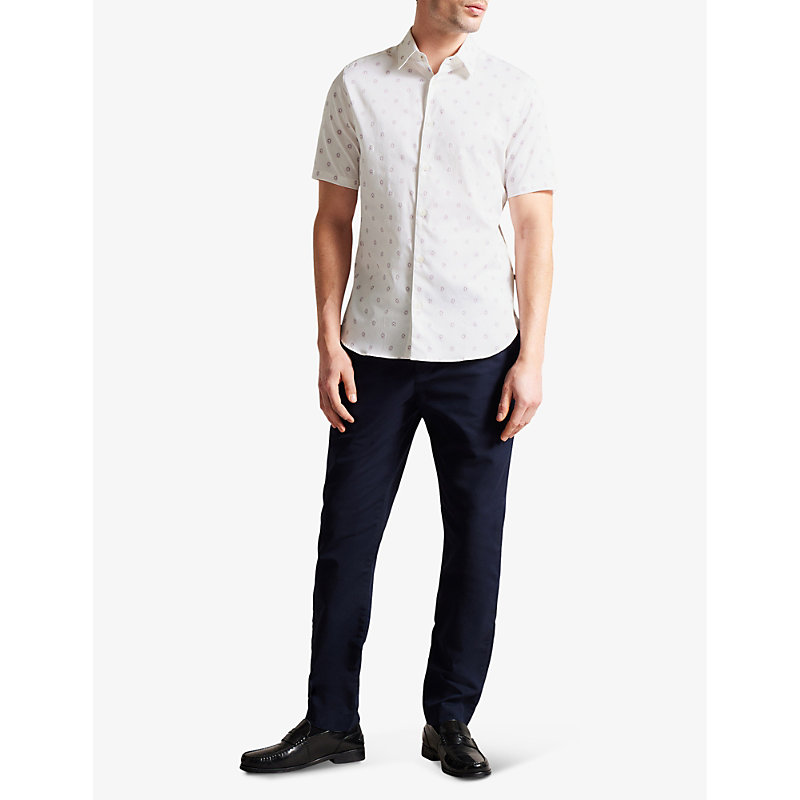 Shop Ted Baker Men's White Kymsho Floral-print Slim-fit Stretch-cotton Shirt