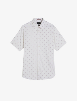Ted Baker Mens White Kymsho Floral-print Slim-fit Stretch-cotton Shirt