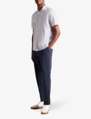 Shop Ted Baker Men's Navy Seamus Mini Geometric-texture Cotton-blend Shirt