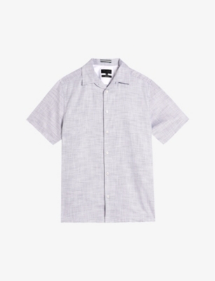 TED BAKER: Seamus mini geometric-texture cotton-blend shirt