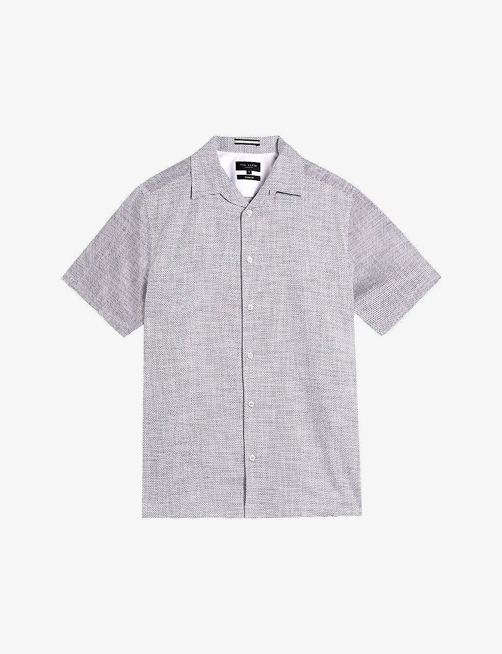 Ted Baker Mens Navy Seamus Mini Geometric-texture Cotton-blend Shirt