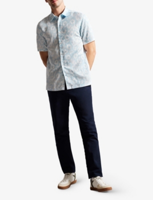 Shop Ted Baker Men's Lt-blue Flasiby Floral-print Regular-fit Lyocell-blend Shirt
