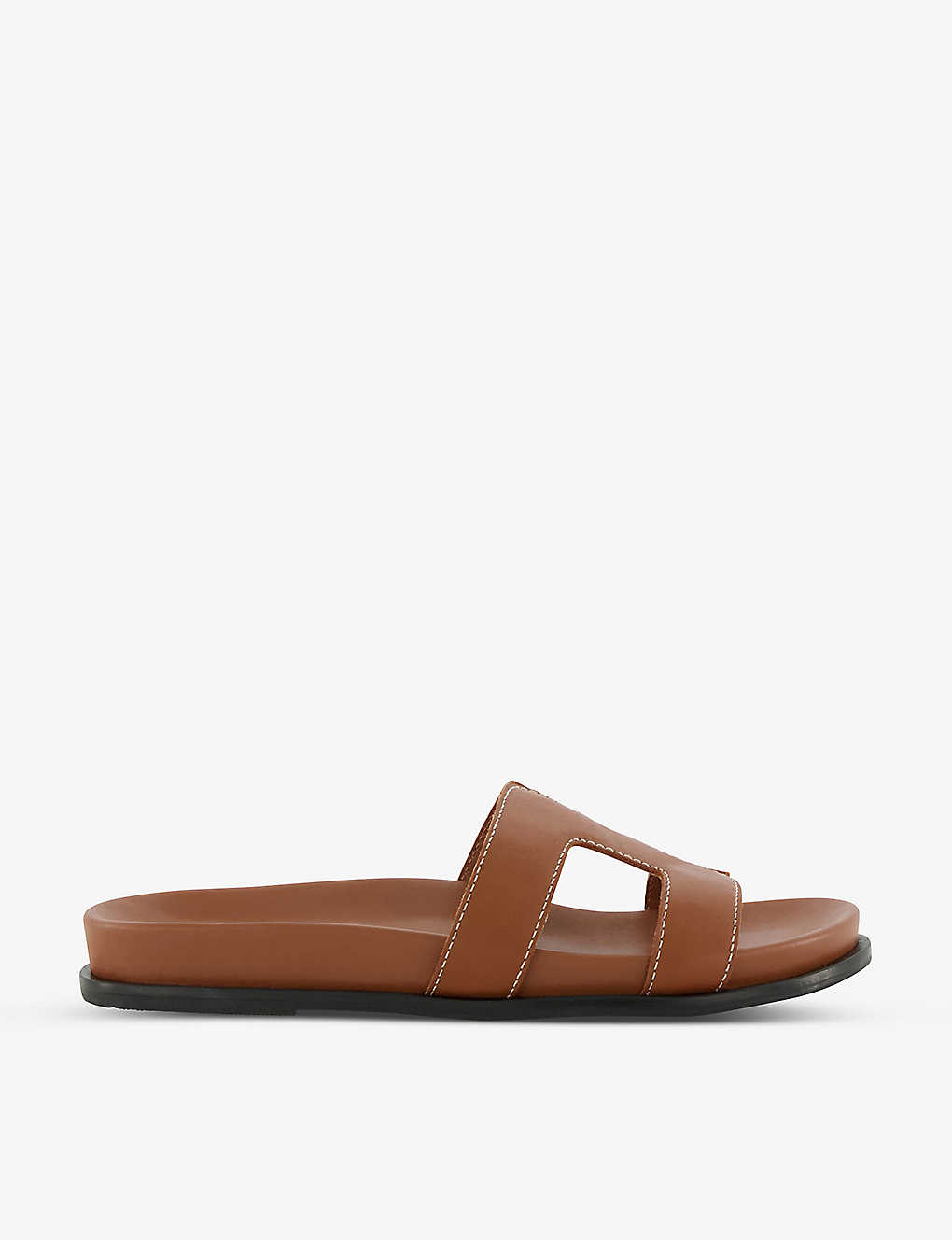 Shop Dune Loupa Comfort-footbed Leather Sliders In Tan-leather
