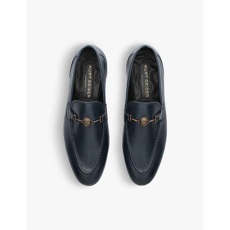 Shop Kurt Geiger London Men's Navy Ali Horsebit-chain Leather Loafers
