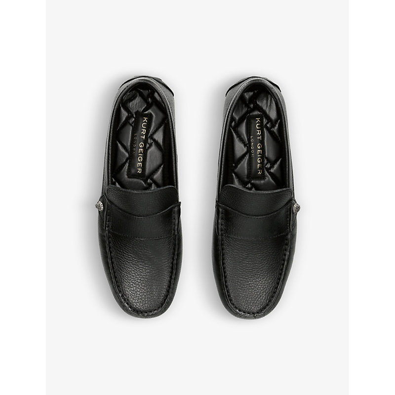 Shop Kurt Geiger London Men's Black Stirling Eagle-embellished Leather Loafers