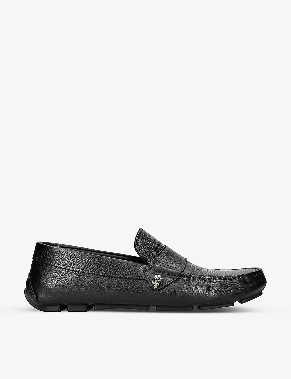 Shop Kurt Geiger Stirling Eagle-embellished Leather Loafers In Black