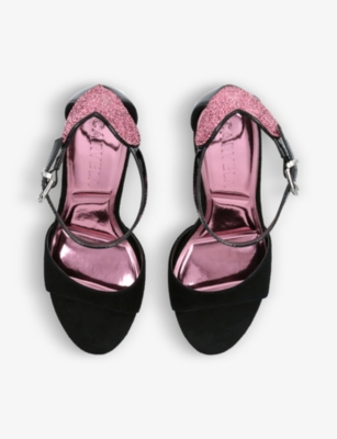 Shop Carvela Women's Black/comb Amore Crystal-embellished Faux-leather Heeled Sandals