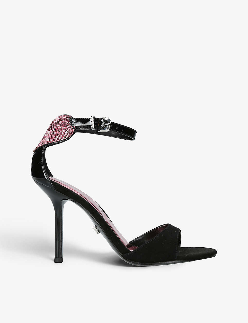 Carvela Amore Crystal-embellished Faux-leather Heeled Sandals In Black