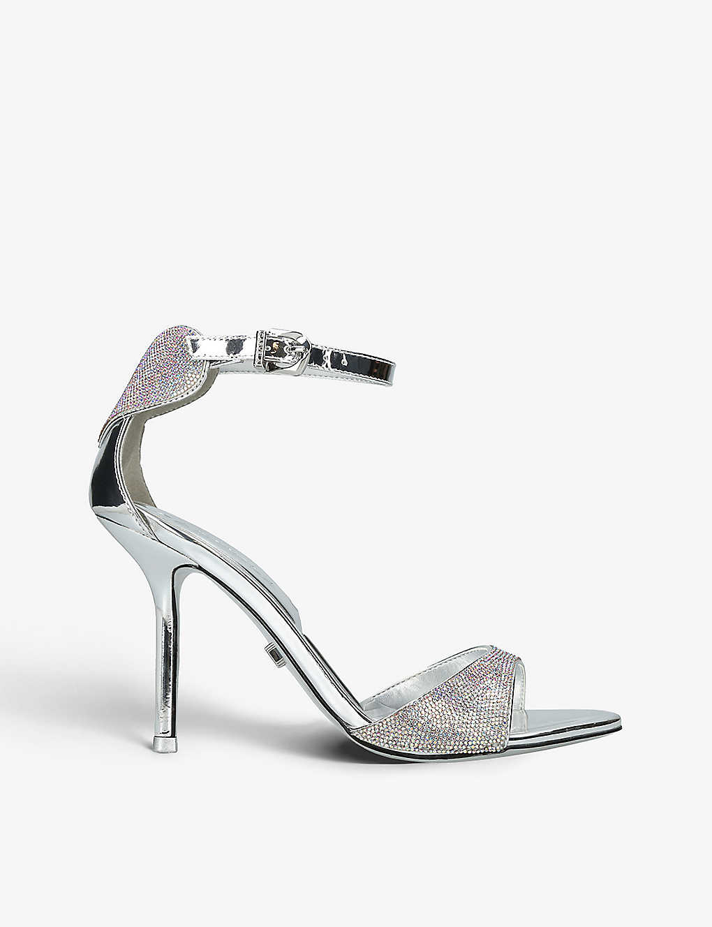 Carvela Womens Silver Amore Crystal-embellished Faux-leather Heeled Sandals