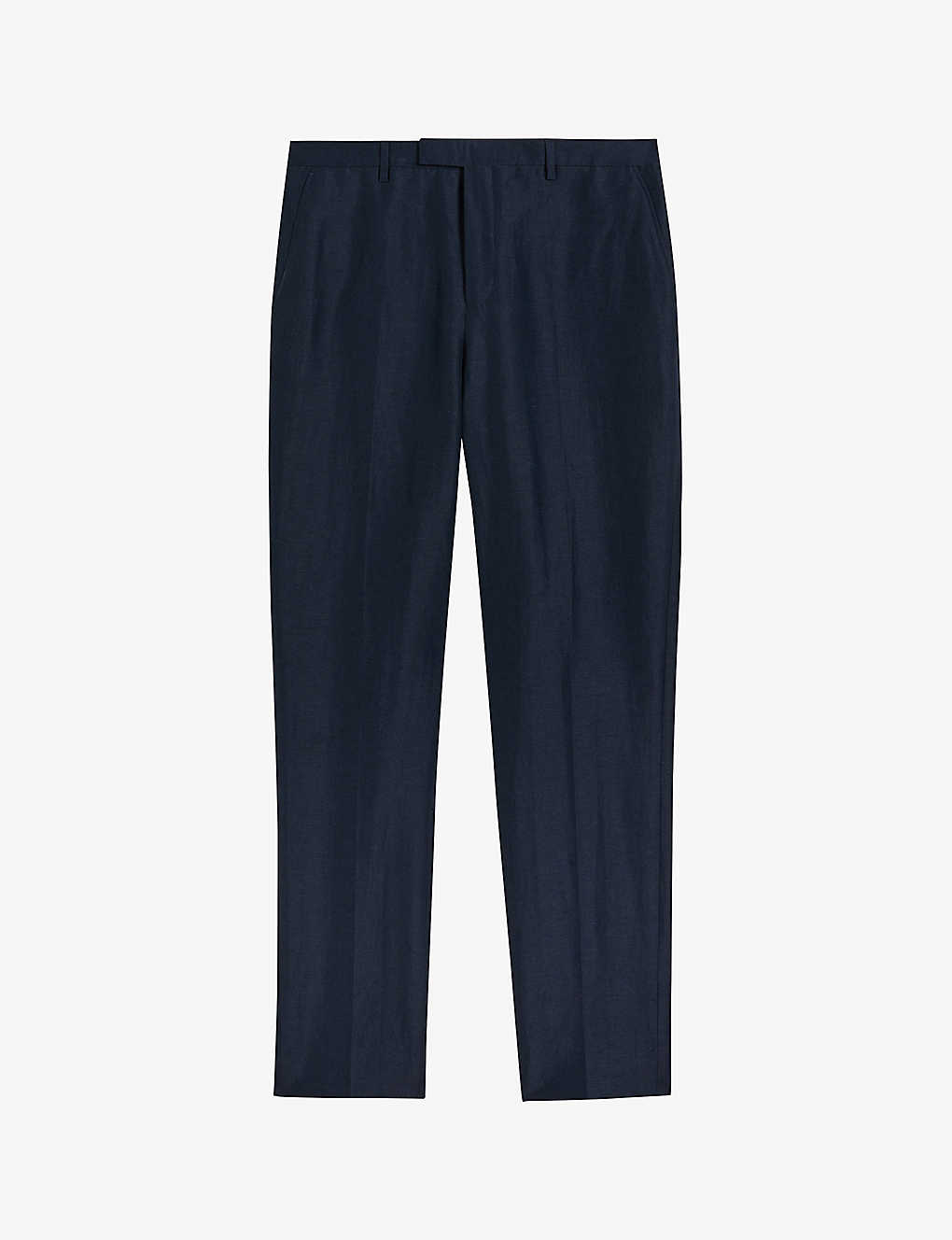 Shop Ted Baker Mens Navy Lancet Slim-fit Straight-leg Linen-wool Blend Trousers