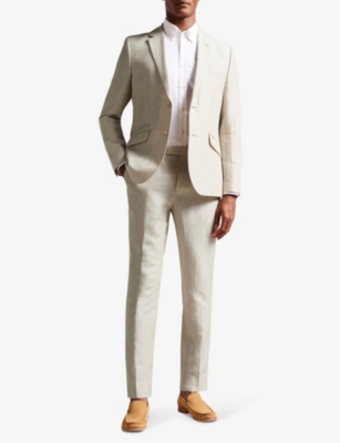 Shop Ted Baker Men's Stone Lancet Slim-fit Straight-leg Linen-wool Blend Trousers In Grey