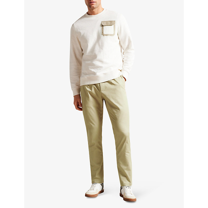 Shop Ted Baker Men's Natural Leef Straight-leg Stretch-cotton Trousers